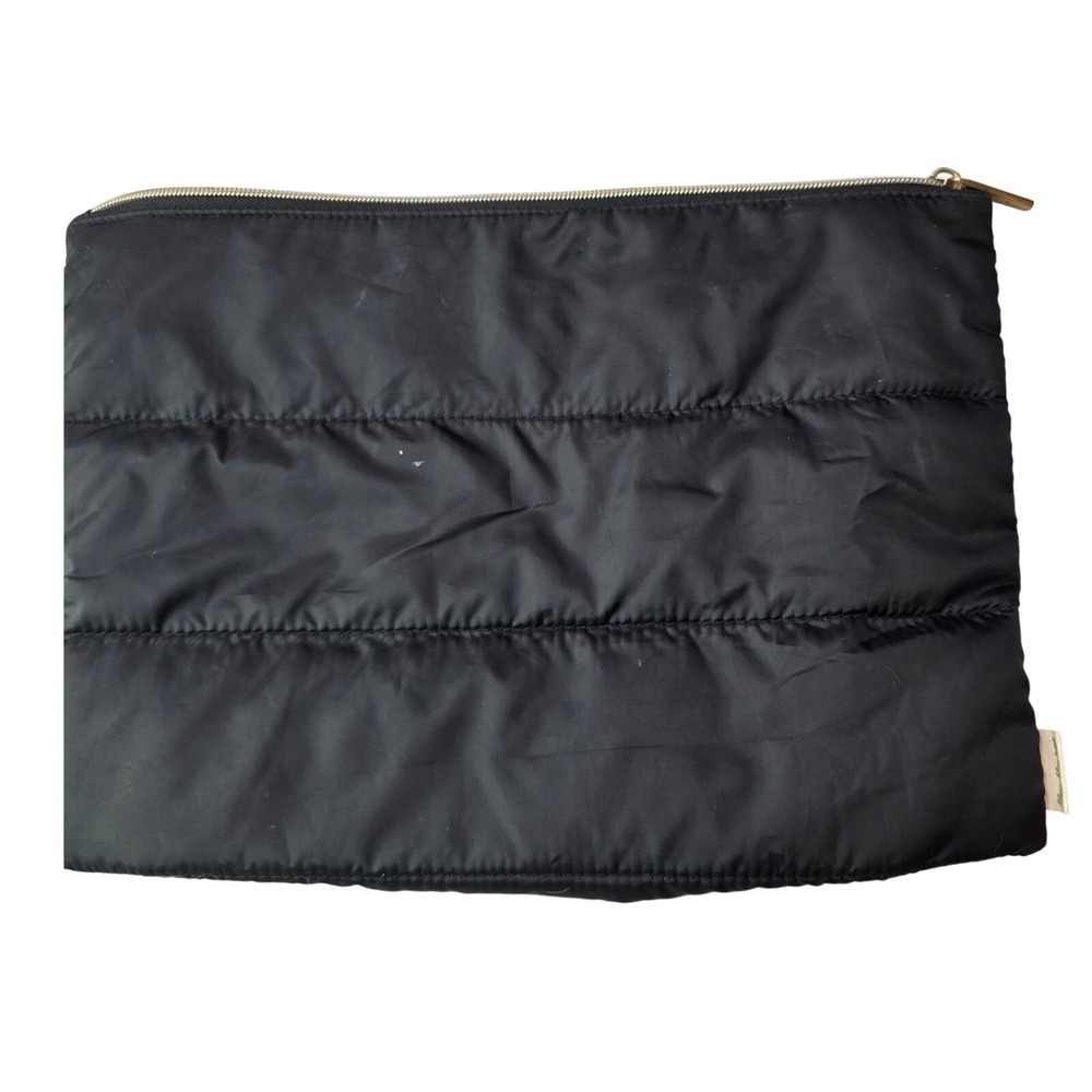 Itzy Ritzy Black Puffer Quilted Zippered Clutch Pouch Bag Gold Hardware P4